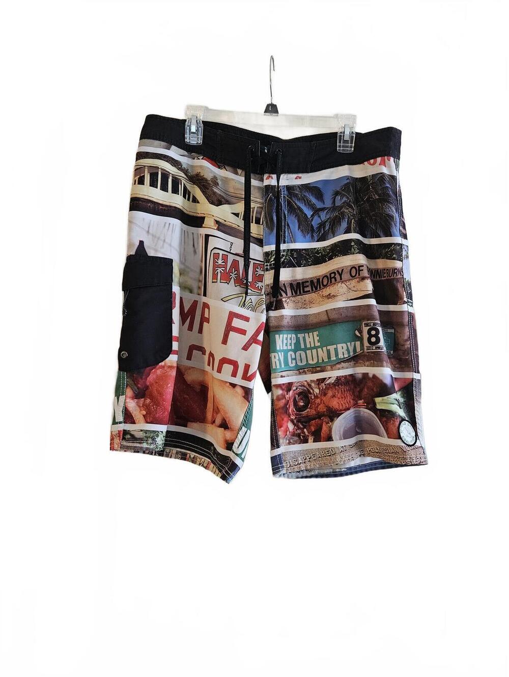 Men's Analog AG Graphic Board Shorts Size 36" Multicolor Swim Trunks-Y2K Era VTG